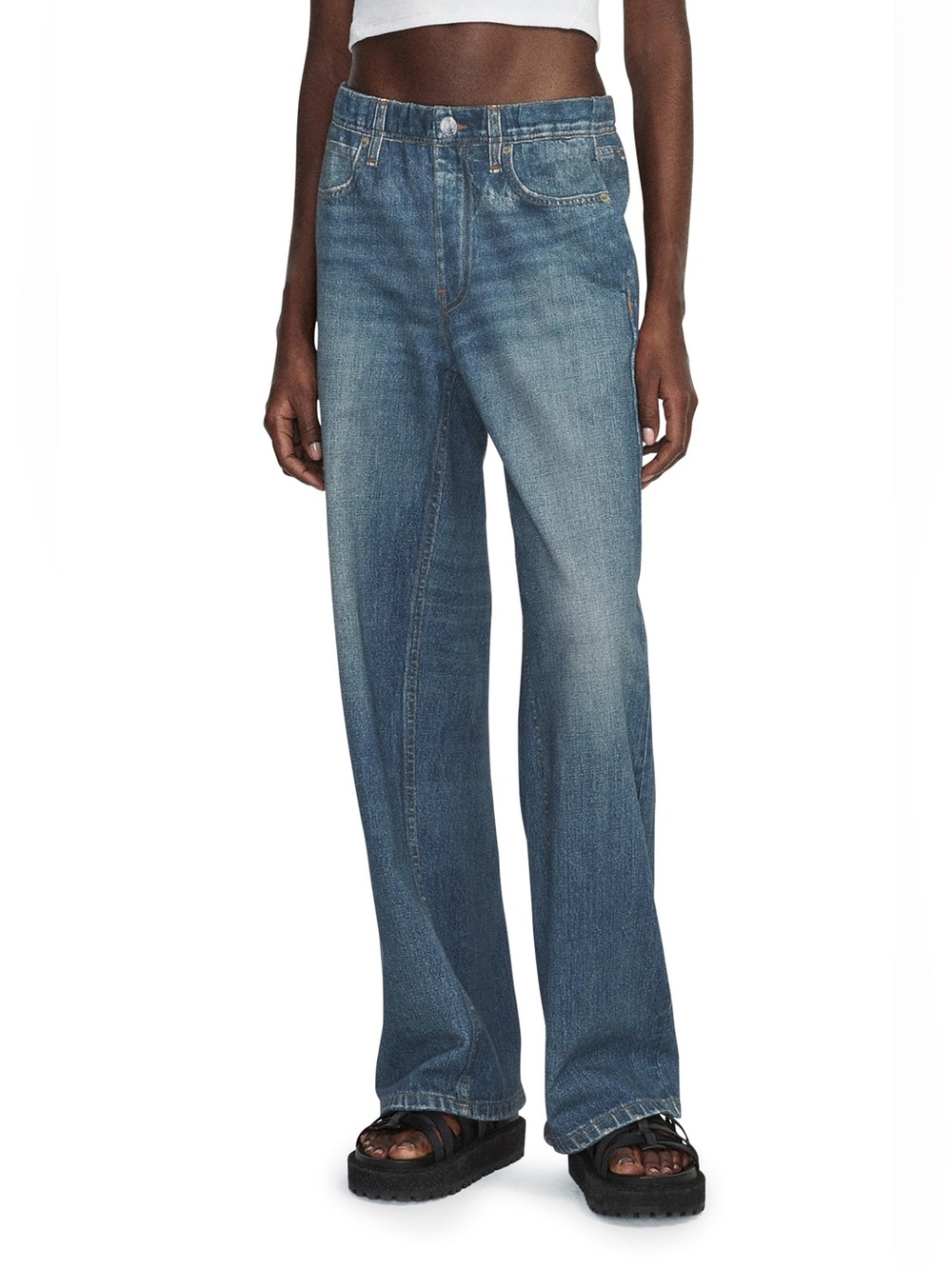 rag & bone Miramar Wide Leg Cotton Terry Sweatpant Jeans in Lenox | XXL